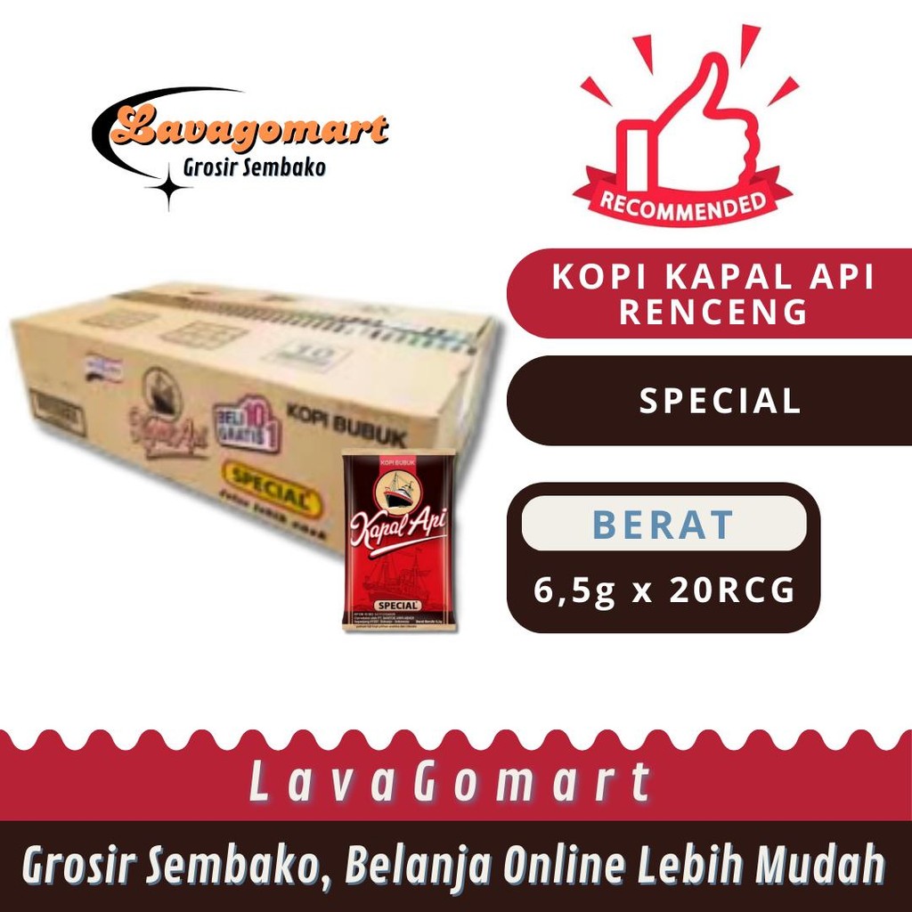 

KAPAL API KOPI BUBUK SPECIAL RCG 10x6g - 1 DUS - LAVAGOMART - BANDUNG