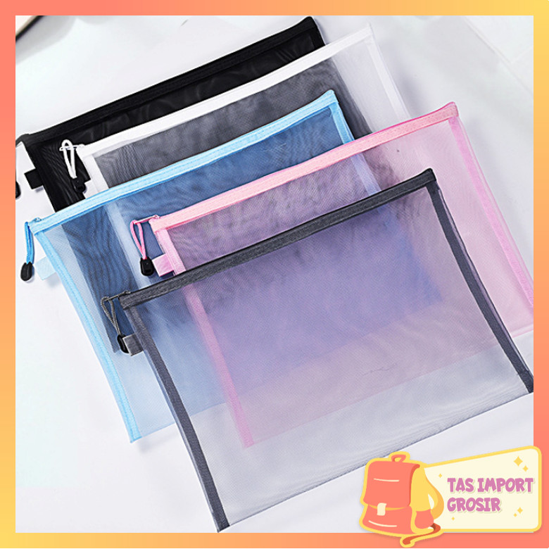 

TAS - S6245 Kotak Pensil Jaring Resleting / Tempat Penyimpanan Serbaguna / Pouch Alat Sekolah Transparan / Zipper Bag Map Jaring