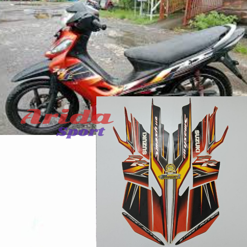Striping Suzuki smash 110 sr 2008 hitam oren stiker les  motor / stiker motor smash
