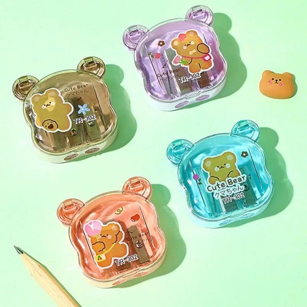 

2 Holes Little Bear Pencil Sharpener Cartoon Cute Double Hole Pencil Cutter Kawaii Anime Pencil Cutting Tools School Supplies
