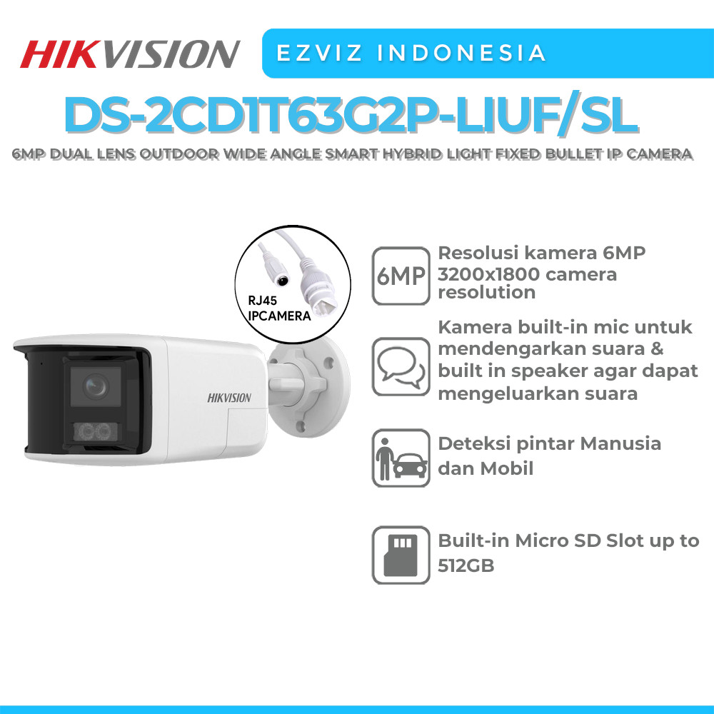HIKVISION DS-2CD1T63G2P-LIUF/SL 6MP DUAL LENS OUTDOOR WIDE ANGLE SMART HYBRID LIGHT FIXED BULLET IP 