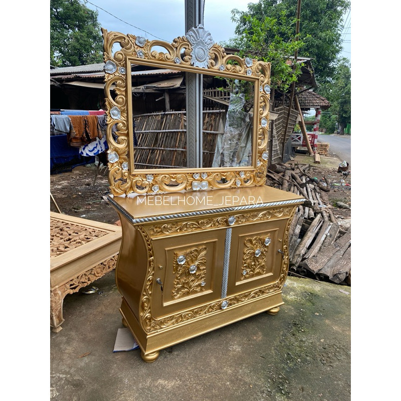 Bufet Cermin Kayu Jati,Bufet  Biola Kayu Jati,Bufet Biola Plus Pigura Gold ,Bufet Minimalis Kayu Jat