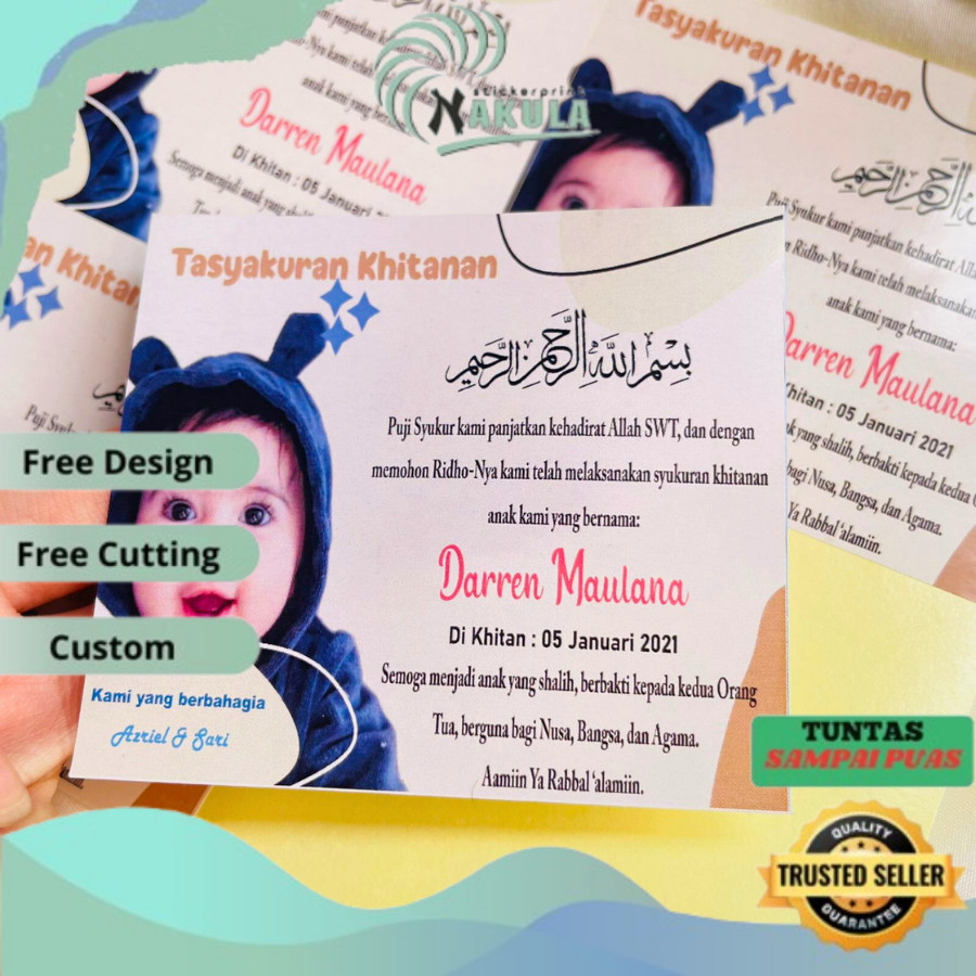 

NKL Stiker Kartu Label Tasyakuran Sunatan Khitan Free Desain dan Custom sticker bentuk persegi