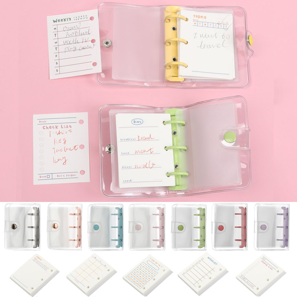 

3 Hole Mini PVC Loose-leaf Notebook Cover Journal Traveler Portable Notebook Loose Leaf Binder Book Clip Refill Inner Pages