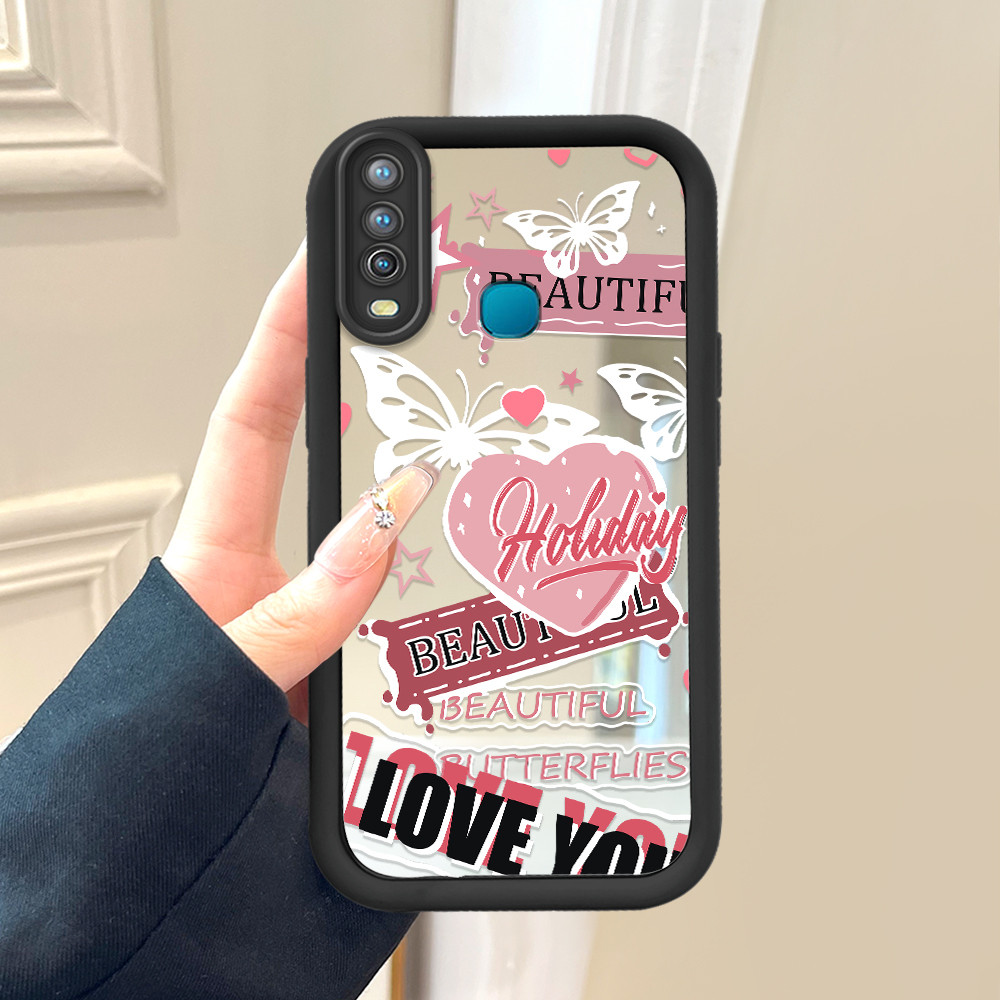 Casing Cinta Untuk For Vivo Y17 Y15 Y12 1902 Terkini Cermin Butterfly Heart Mirror Phone Case Softca