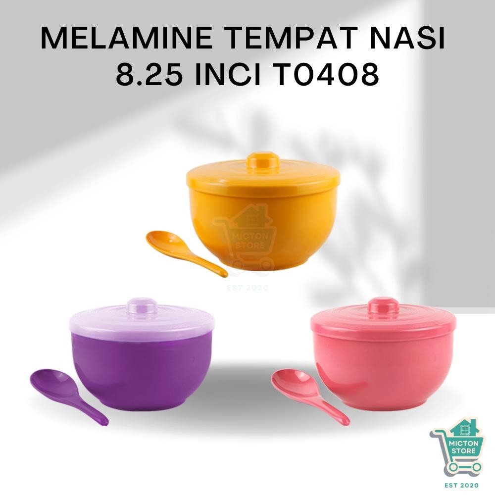 MICTON Premium Melamine Tempat Nasi Tutup Tegak 8,25 Inch T0408 Tempat Nasi Tutup Tegak Wadah Nasi B