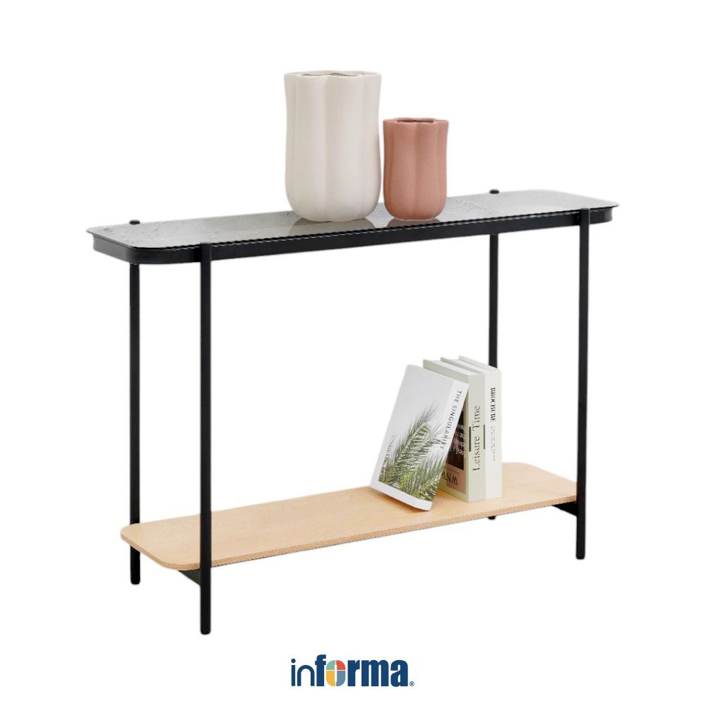 Informa Dario Meja Konsol Smoked Glass - Hitam Console Table Meja Ruang Tamu Serbaguna Furniture Rum