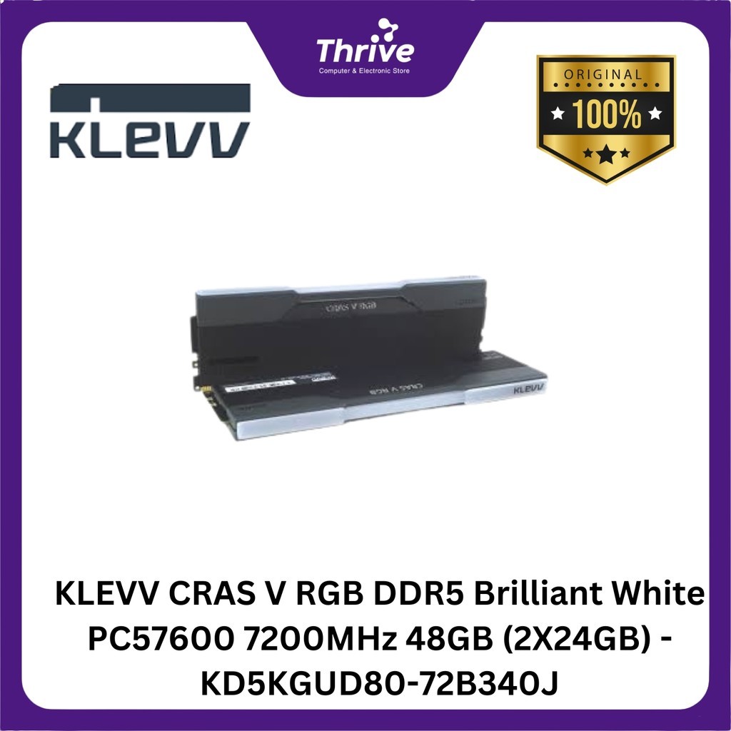 KLEVV CRAS V RGB DDR5 Brilliant White PC57600 7200MHz 48GB (2X24GB) - KD5KGUD80-72B340J