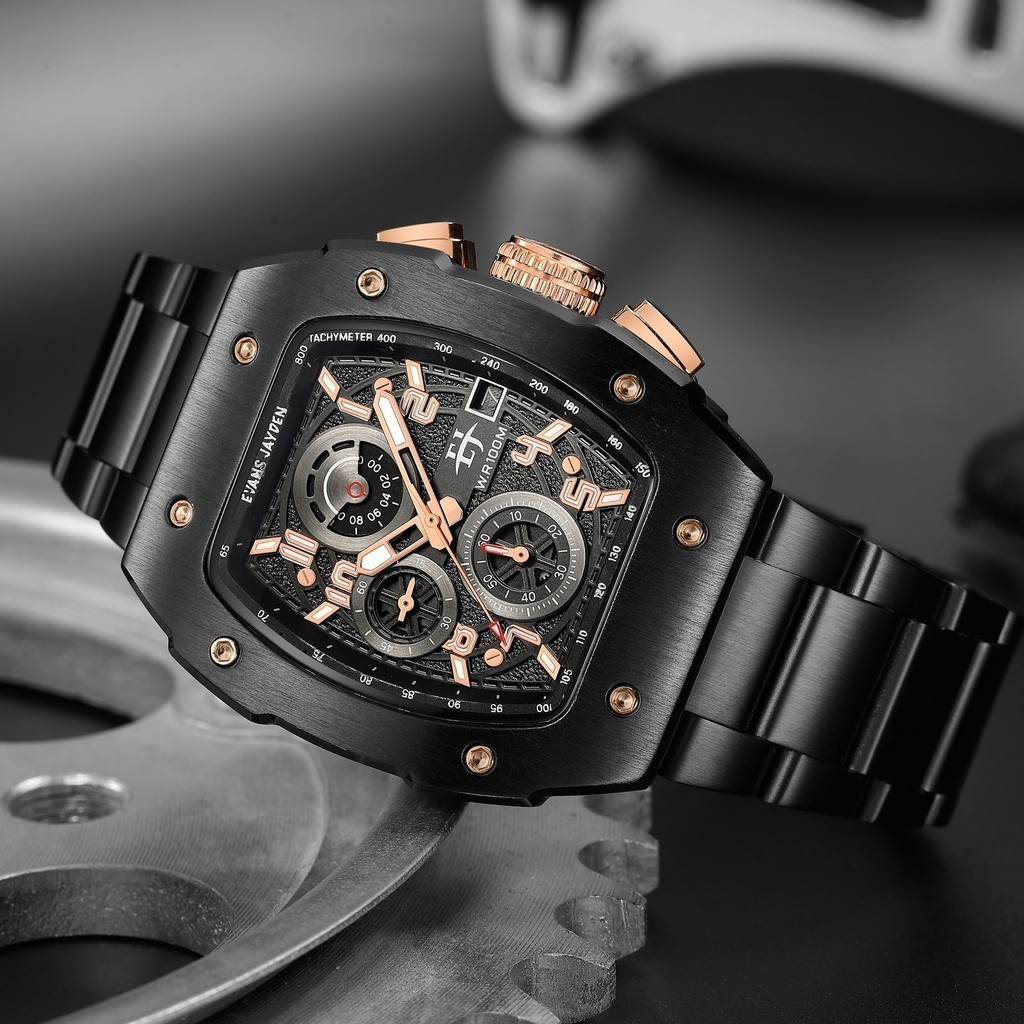 Evans Jayden Jam Tangan Pria 9612 Rantai Kaca Safir Chrono 10 ATM