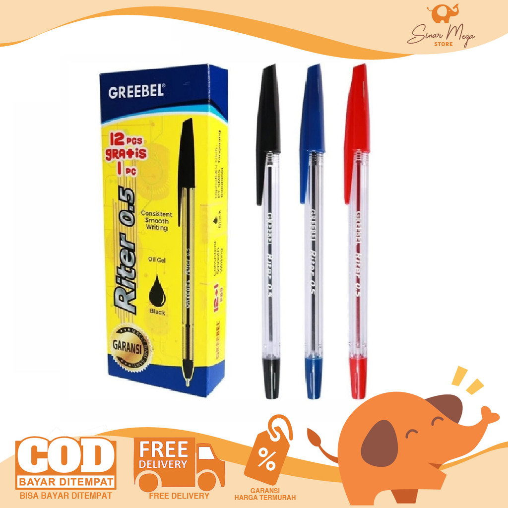 

GREEBEL Ballpen Pulpen 0.5mm Riter DIJUAL LUSINAN Isi 12+1 Pulpen Murah