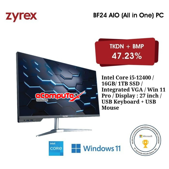 ZYREX PC AIO DISCOVERY BF24 2725-16S1P-3 / Intel Core i5-12400 / 16GB/ 1TB SSD / Integrated VGA / Wi