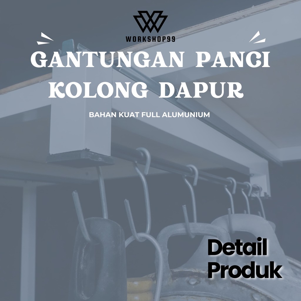 Lukchup_20 Gantungan Rak Dapur Aluminium Tarik Dorong Rel Hook Untuk Panci Wajan Serbaguna