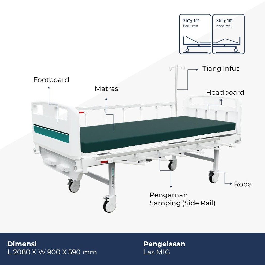 AGS Hospital Bed Manual 2Crank Engkol ANB0204 Furniture