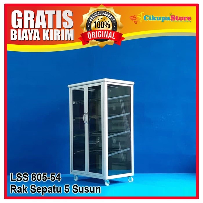 Promo  Lemari / Rak Sepatu Aluminium 5 Susun Kaca Riben Lss 805-Kc