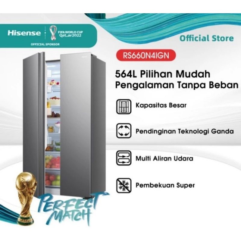 PROMO SPESIAL HISENSE Kulkas 2 Pintu Side by Side [564L] RS660N4IGN - Silver