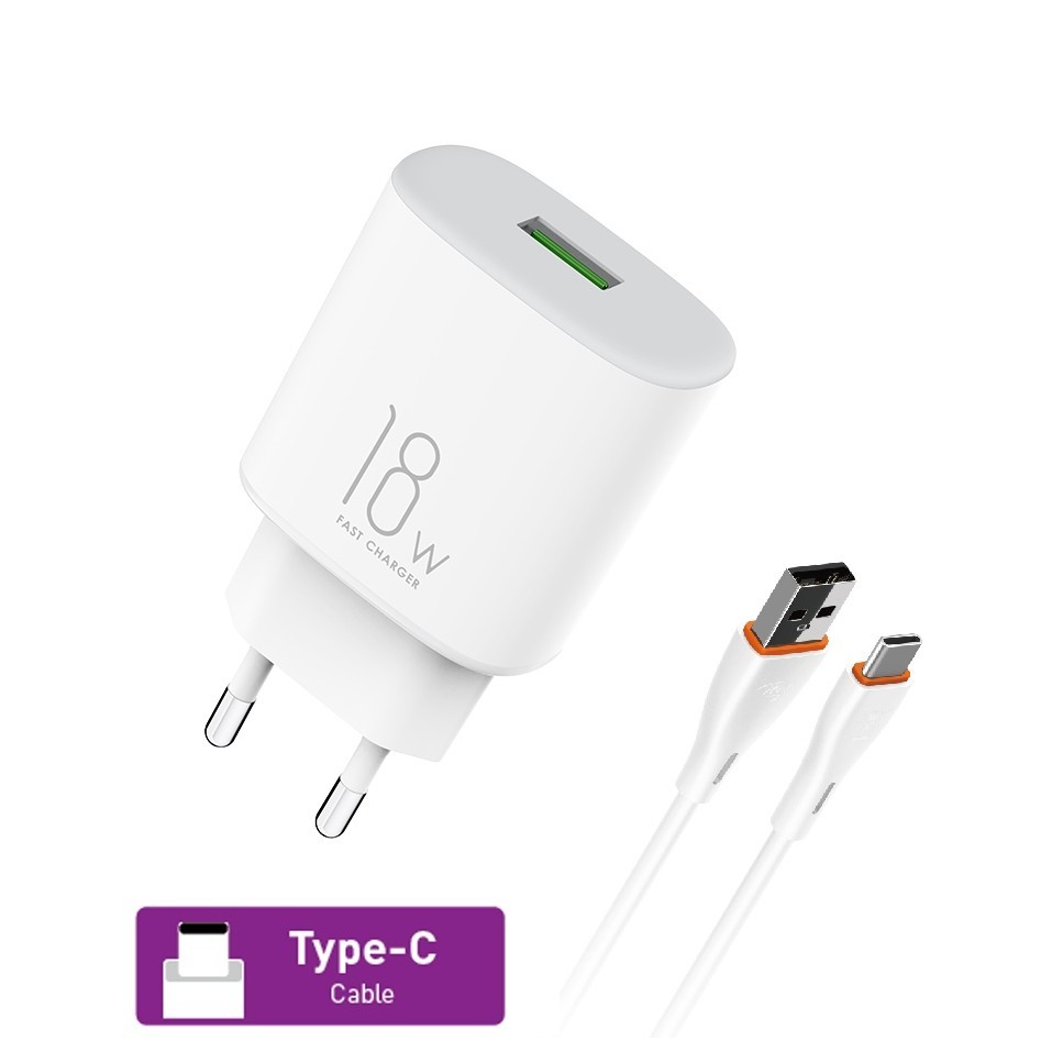 Itel Kepala Charger Kabel 18W 10W Fast Charging1Meter Cable Adapter Handphone Casan For Android-18Wcharger+kbel tp-c