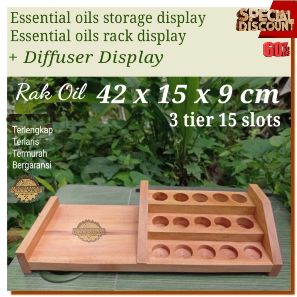 Minyak esensial oil display stand 3x15 slot tempat minyak aromaterapi | rak oil kayu | tempat oil di