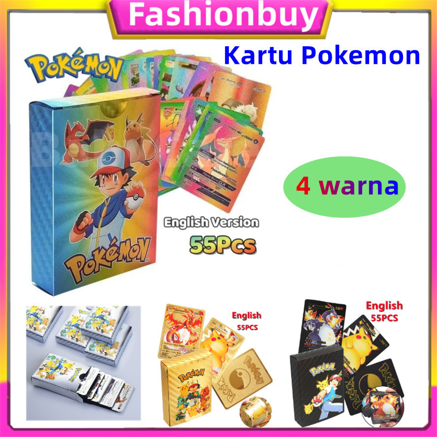 【COD】Kartu Pokemon Warna emas Warni 55 pcs Bahasa Inggris kartu pokemon 1 Box original