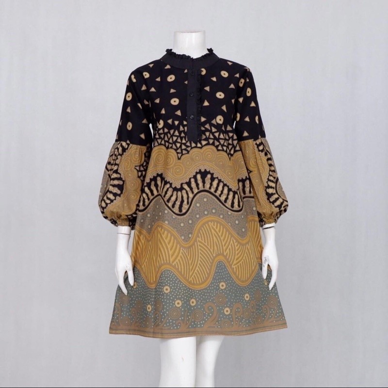 Tunik Batik Modern Wanita Terbaru Lengan Panjang Manset Busui Kancing Depan Bahan Katun Halus Solo M