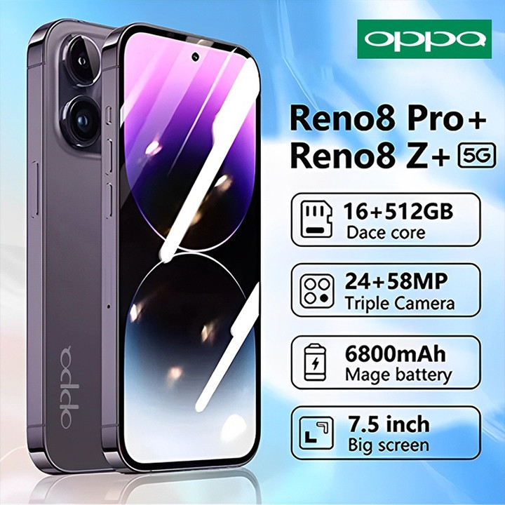 OPPQ Reno8 pro+ layar penuh asli 6,8 inci HP murah RAM 8GB ROM 128GB 256GB 512GB smartphone terbaru 50MP+32MP kamera HD TYPE-C Ponsel Android 4g 5g izin promosi termurah cod 2024 asli