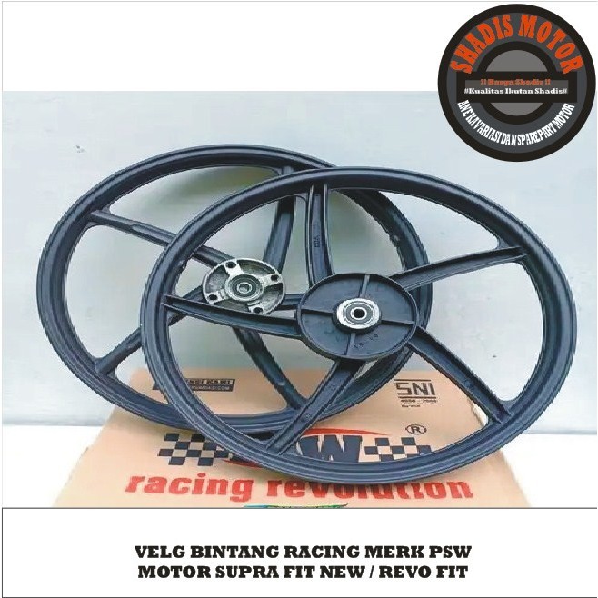 Velg Bintang Motor Merk PSW Ukuran 140/160 Ring 17 Motor Supra Fit New Revo Fit Warna Hitam Velg Pal