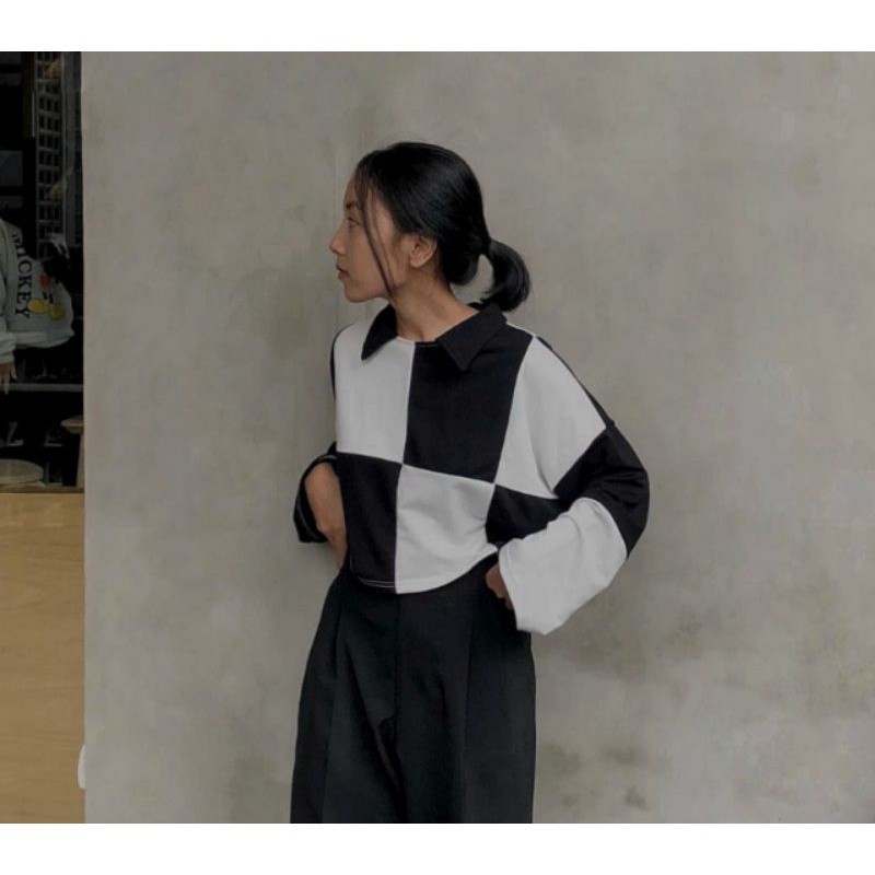TERMURAH BEKKA Shirt Kaos Crop Top Basic Oversize Wanita Anak Perempuan Motif Catur promo diskon gra