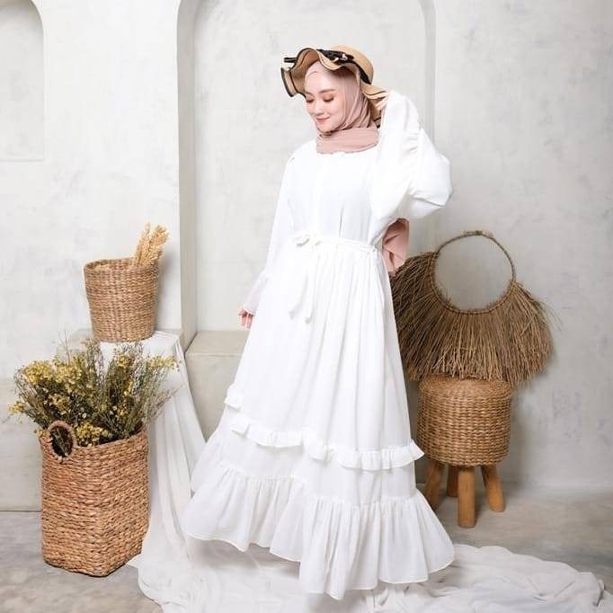 Summer Dress  / DRESS MUSLIM ceruty busui / gamis putih ceruty / CASUAL DRESS muslim polos/ GAMIS MO