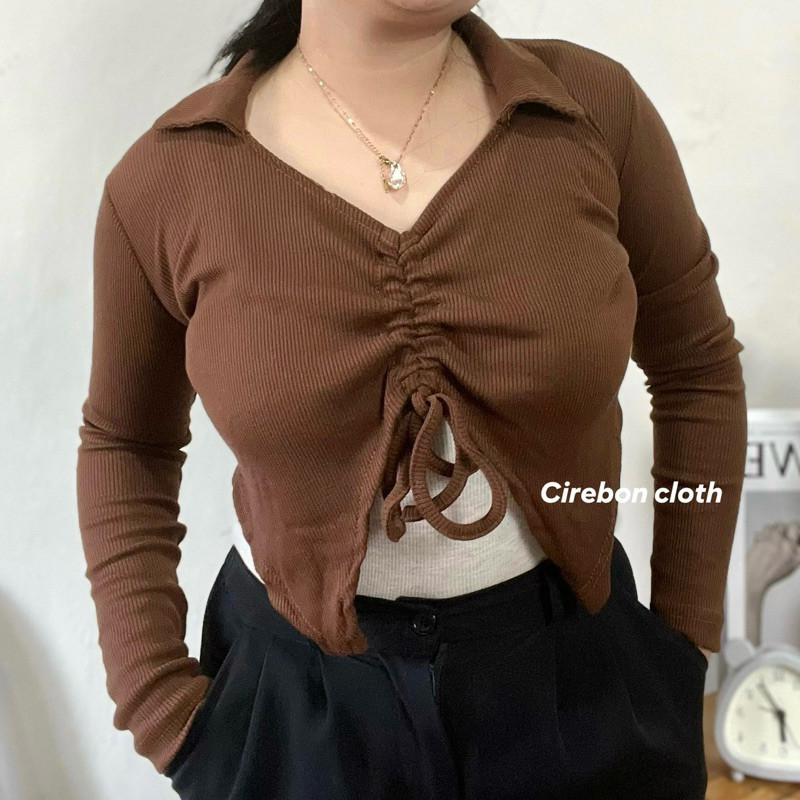 Cirebon Cloth - Bunny Knit Collar / Crop Top Lengan Panjang / Crop Top Serut Depan Lengan Panjang / 