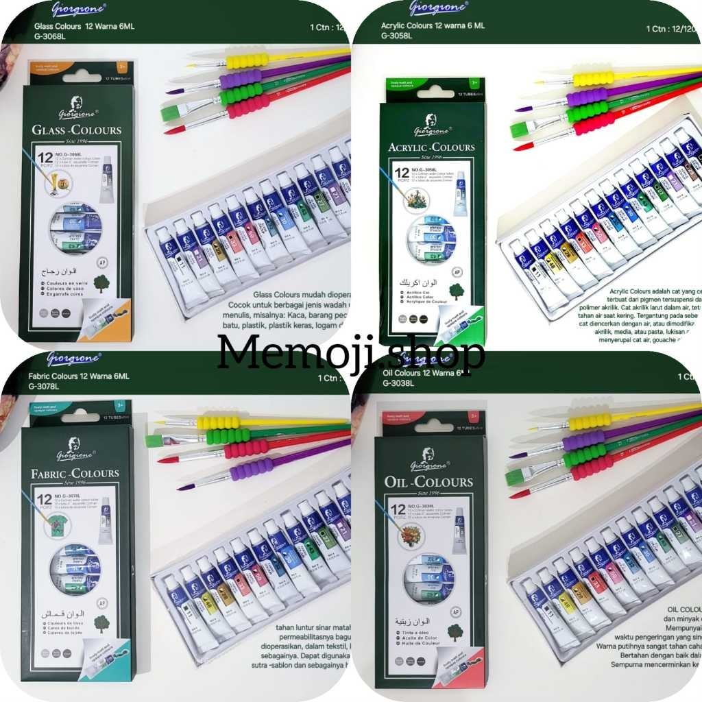 

Cat Minyak / Acrylic / Textil / Kaca / Water Colour GIORGIEONE 12 Warna 6ml