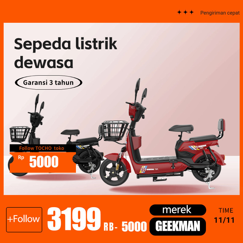 Promo Spesial Big Sale GEEKMAN electric  bike  sepeda  listrik  14 inch Sepeda Motor Listrik 48v 12ah