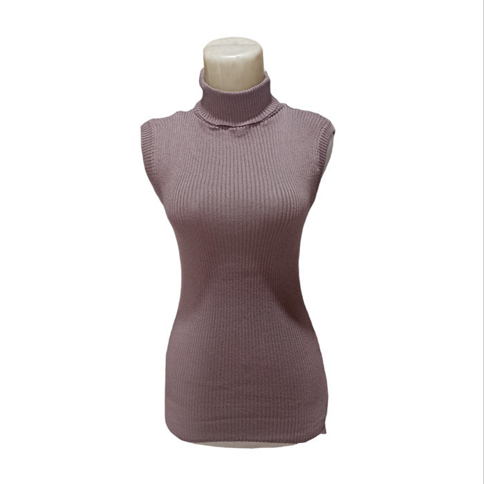 Turtle Neck Tanktop Rajut / Tank top kerah tinggi rajut wanita / Inner - burgundy