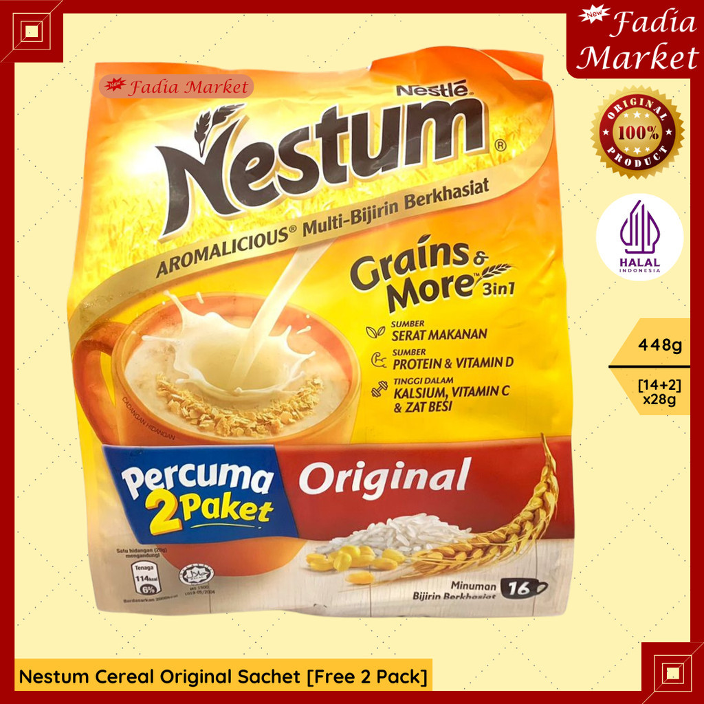 

Nestum Cereal Multi Bijirin Gandum Original Malaysia Sachet 16x28g 448g [14pcs + Free 2pcs]
