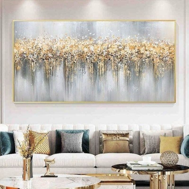 Lukisan dinding ruang tamu abstrak glitter gold hiasan dinding modern dekorasi dinding art painting