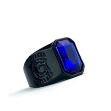 Cincin Hitam Pria Batu Akik Safir Biru Blue Sapphire Elegan Mewah C3