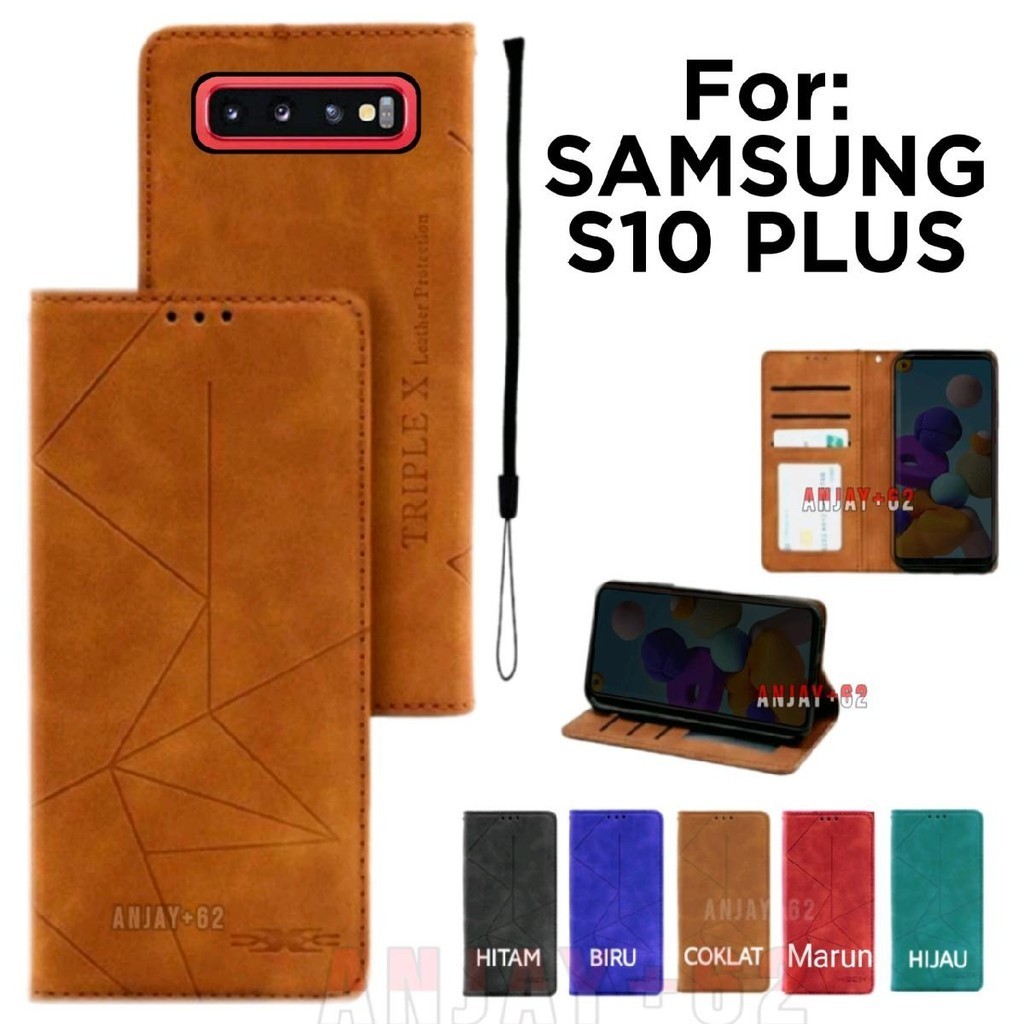 Case Untuk Samsung S10 Plus Flip Cover Magnet Dompet Kulit Standing Premium Casing