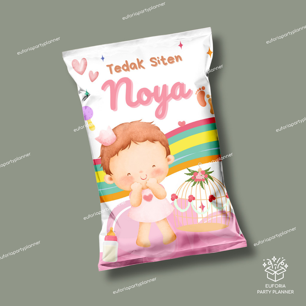[Mini Tedak Siten] Snack Pouch Tedak Siten Hampers Birthday Ulang Tahun Custom Tema Free Desain Eufo