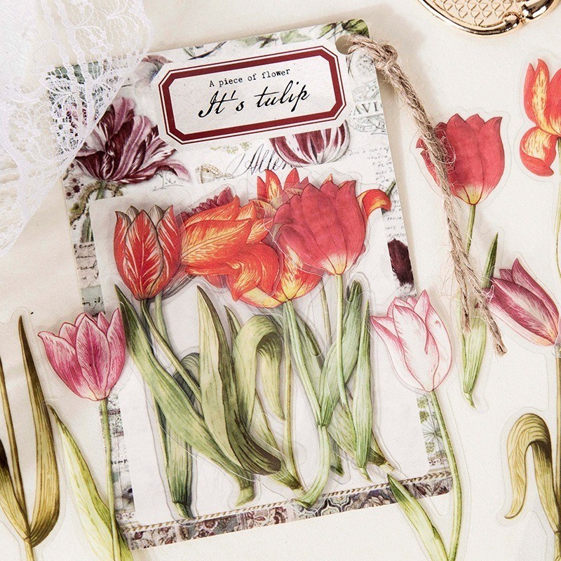 

[Gongjin] 30pcs Sticker Piece of Flower Stiker Bunga Vintage Estetik PET Tahan Anti Air Scrapbook Bujo