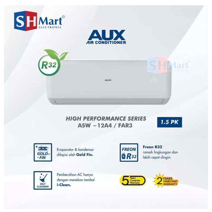 AC SPLIT AUX 1,5 PK STANDART ASW-12A4-FAR3 FREON R32 (MEDAN)