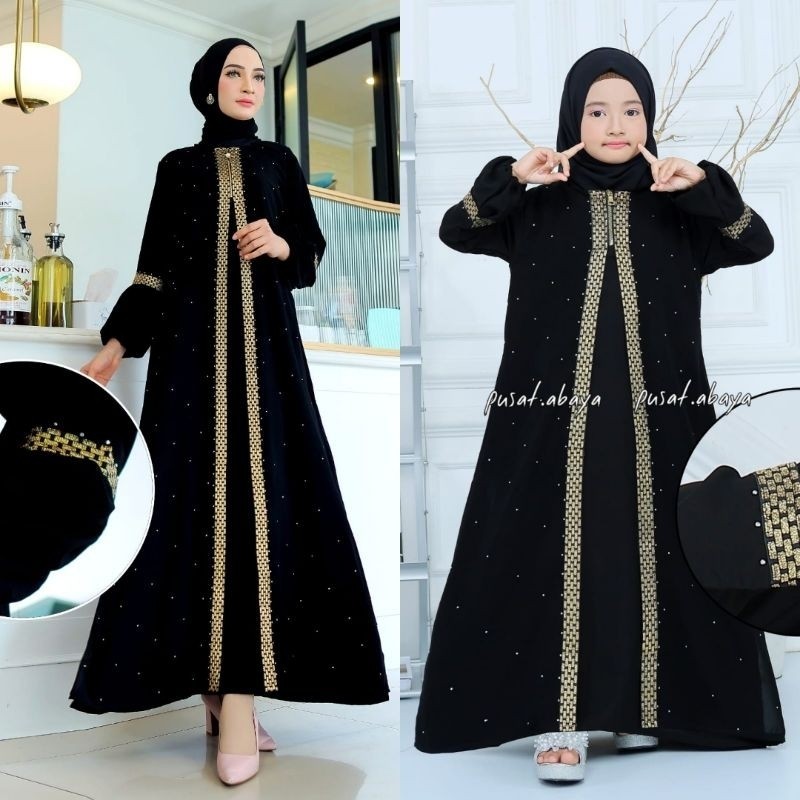 Abaya Gamis Maxi Dress Arab Saudi Gamis Syari Ziper Renda. Gold// BAJU MODEL BARU KEKINIAN MURAH PRO
