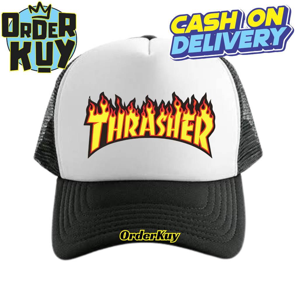 OrderKuy Topi Trucker THRASHER - Topi Distro THRASHER Logo - Topi TRASHER Premium - Topi Pria Dewasa