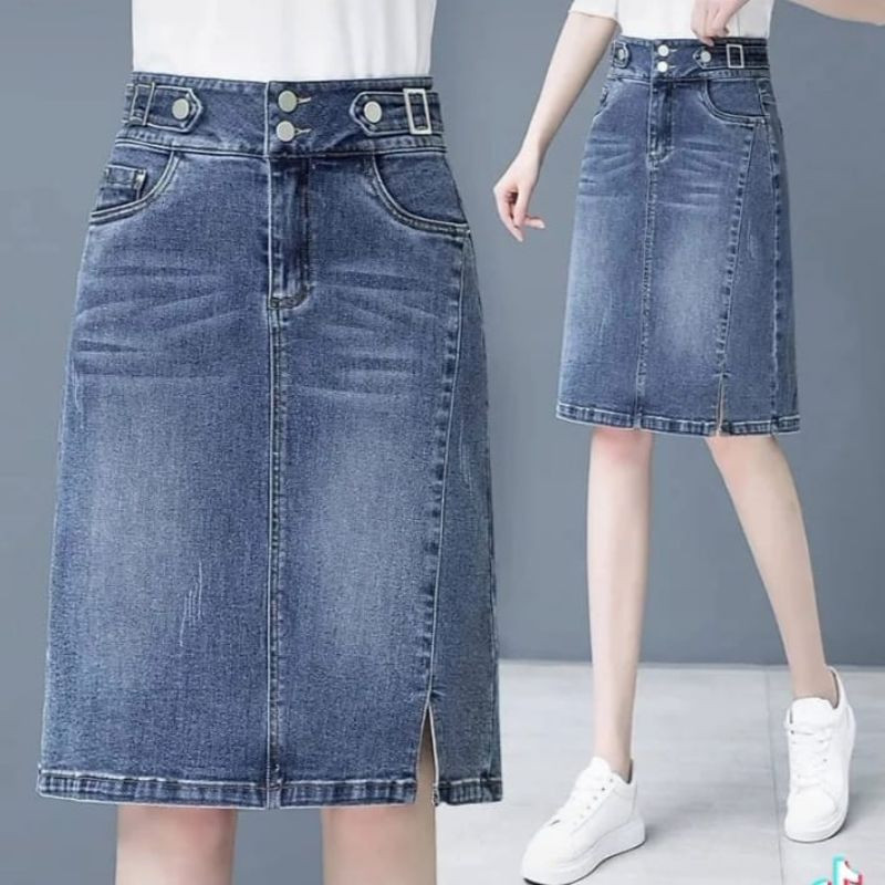 DC - Rok Jeans Span Whisker Emina Skirt Highwaist Korean Style Wanita Remaja Kekinian Casual Outfit 