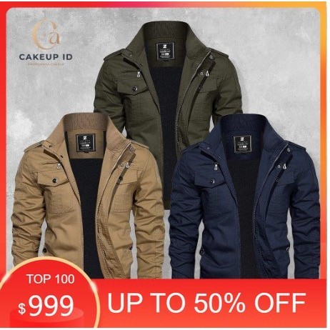 Spesial - Jaket Pria Cowok Keren Jaket Bomber Model Militer Terbaru Bahan Kanvas Twill Drill Tebal B