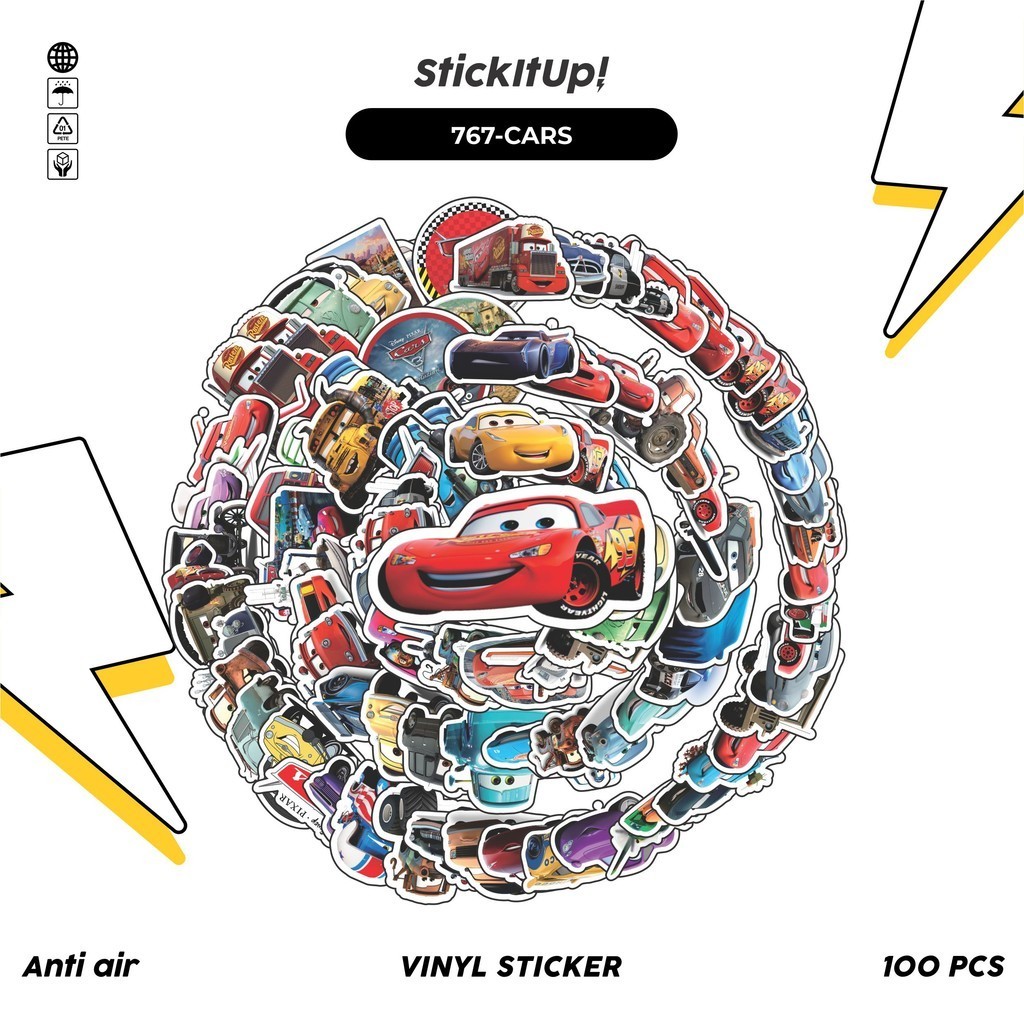 

COD✨ 100 Pcs Stiker Pack CARS V2 Lucu Aesthetic Vynil Waterproof untuk Freebies Sticker Buku Journal Casing HP Laptop