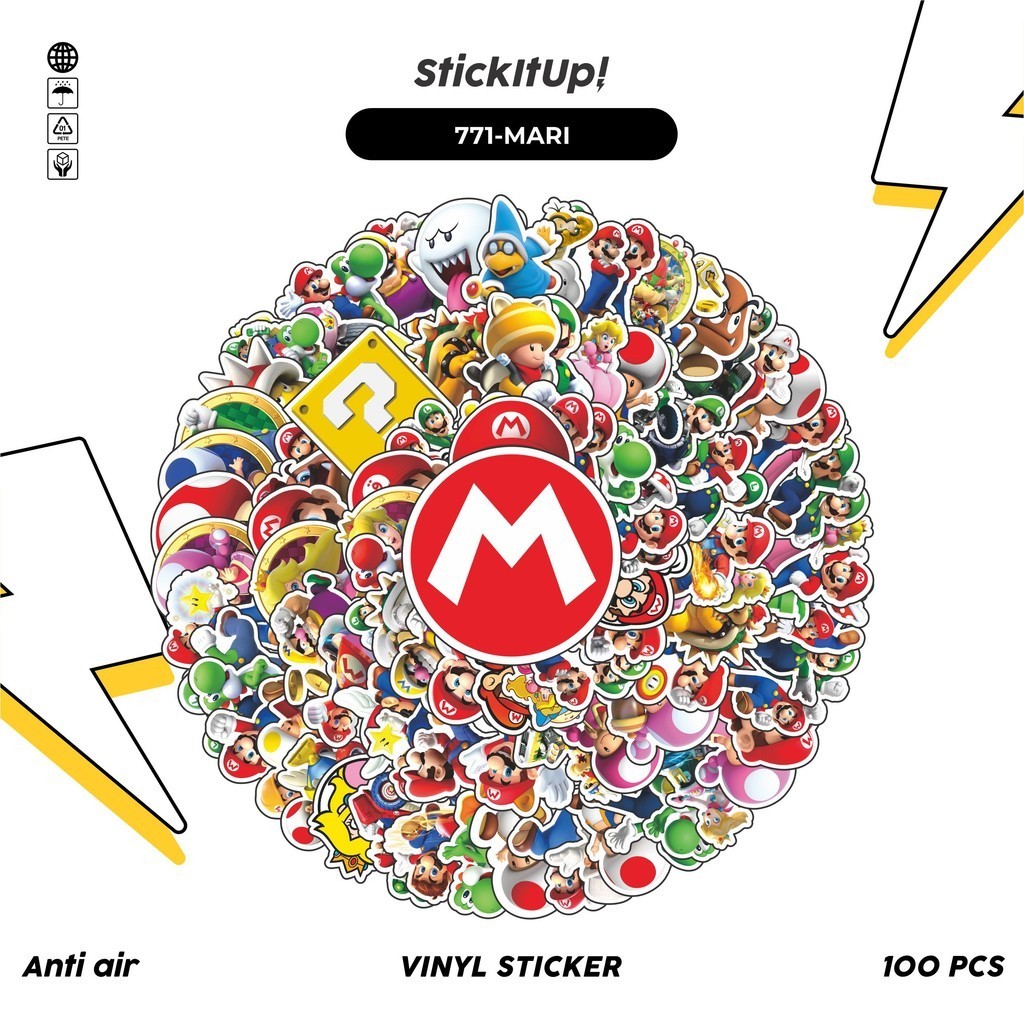 

COD✨ 100 Pcs Stiker Pack Super Mario Bros V2 Lucu Aesthetic Vynil Waterproof untuk Freebies Sticker Buku Journal Casing HP Laptop