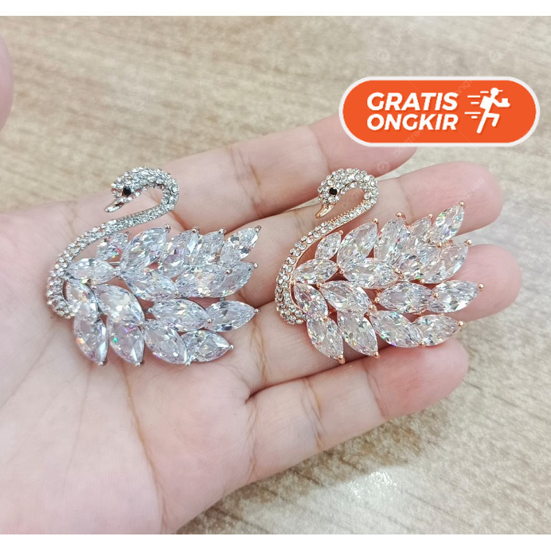 Terlaris ~Keikoonlineshop Bros fashion swan angsa diamond zircon putih mewah / Bros titanium bros hi