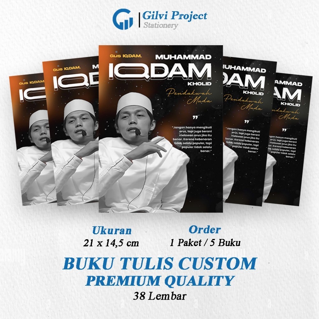 

Buku Tulis Sekolah Custom GUS IQDAM Bergaris 38 Lembar 1 Pak Isi 5 Buku/ Buku Tulis Anime/ Buku Aesthetic/ Buku Catatan