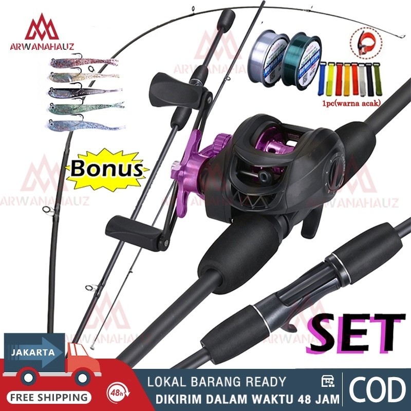 Joran Pancing Set Carbon Baitcasting Fishing Rod Metal Reel Max Drag 10kg 1.6m 1,8 m 2.1 m 2.4m Jora