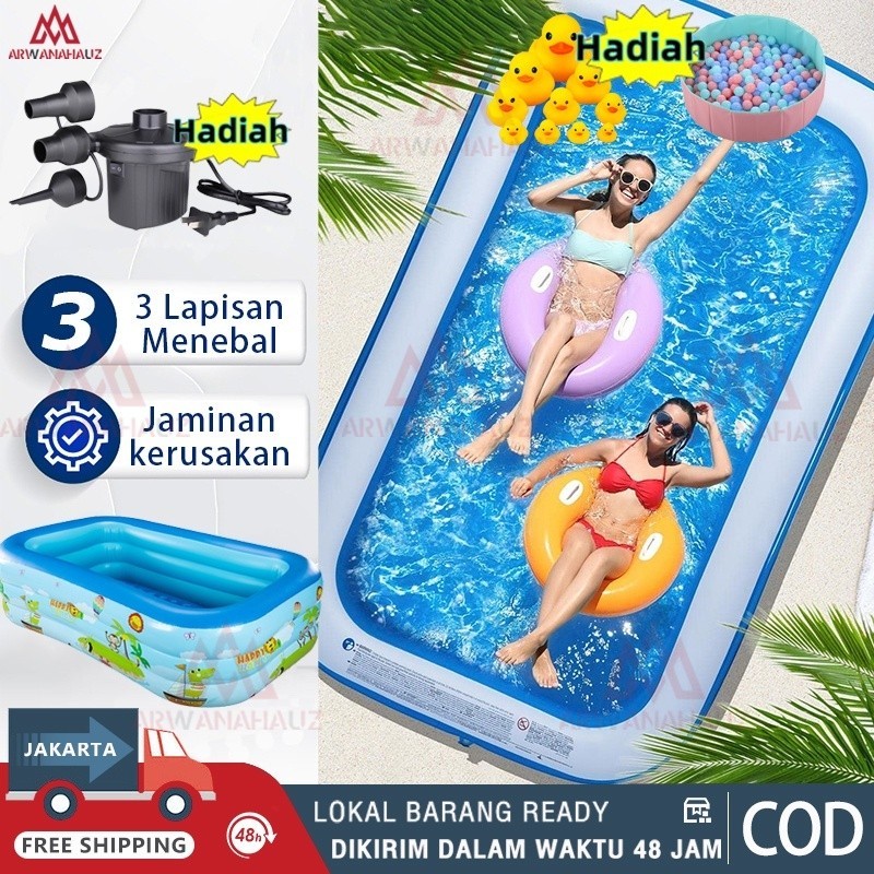 【COD】3Ring Bayi Kolam Renang Anak Jumbo 3M-2.6M-2M-1.8M/Kolam Mandi Bola Kolam Balon Anak PVC Portab
