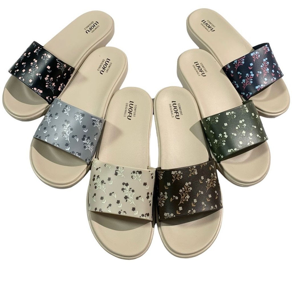 Luofu Sandal Selop Bunga Karet Import Wanita E7172SW-BRE173 (AU2)