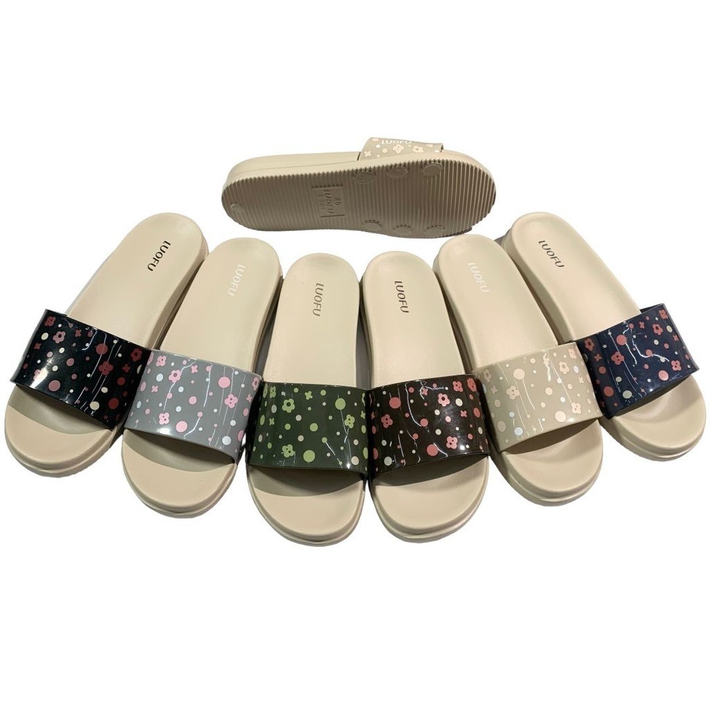 Luofu Sandal Selop Karet Bunga Dot Wanita Import E7159SM-BRB76 (AB3)